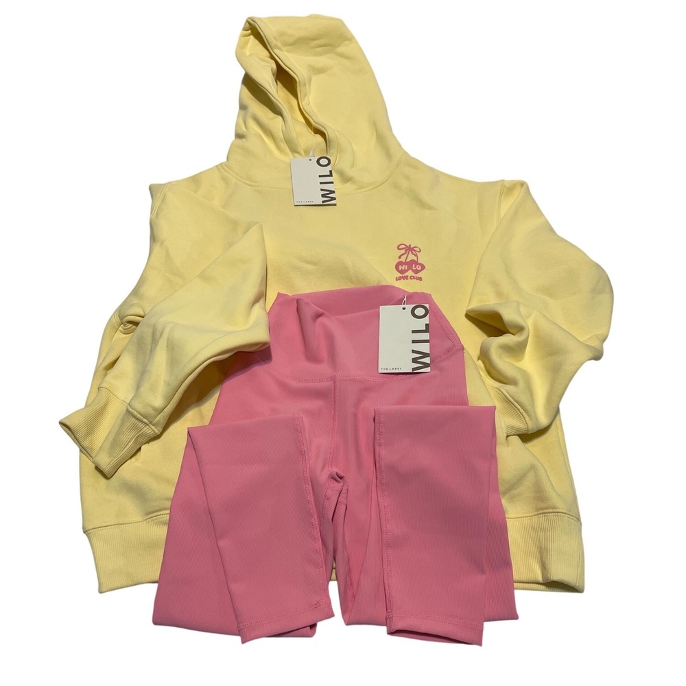 Wilo The‎ Label Womens Yellow Hoodie Pink Ribbed Leggings Socks Set XS New - Picture 12 of 12